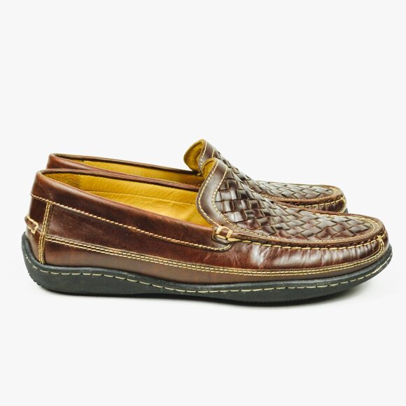 Johnston & Murphy Men\'s Size 8.5 Brown Woven Leather Slip On Loafers